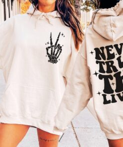 Never Trust The Living Sweatshirt, Halloween Sayings Shirt, Halloween Quote Shirt