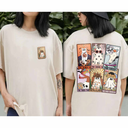 Halloween Ghost Tarot Card 2 Sides Sweatshirt, Retro Spooky Season Halloween Shirt, Ghost Halloween