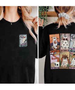 Halloween Ghost Tarot Card 2 Sides Sweatshirt, Retro Spooky Season Halloween Shirt, Ghost Halloween