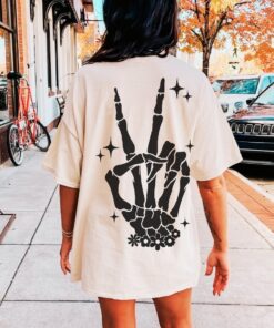 Peace Skeleton Hand Shirt, Skeleton Halloween Shirt