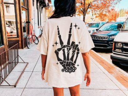 Peace Skeleton Hand Shirt, Skeleton Halloween Shirt