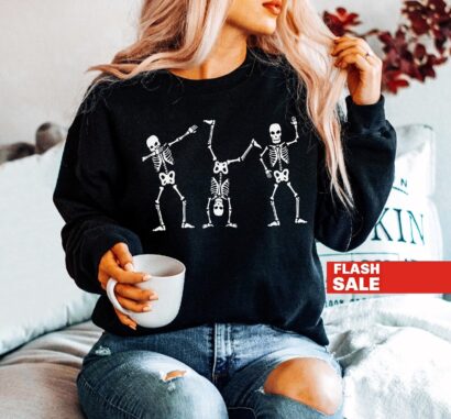 Dancing Skeleton Sweatshirt, Funny Halloween Sweatshirt For Women