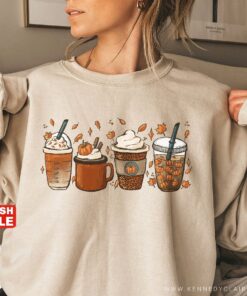 Fall Coffee Sweatshirt For Women, Vintage Thanksgiving Sweater