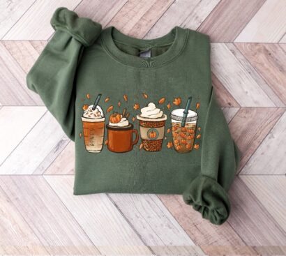 Fall Coffee Sweatshirt For Women, Fall Crewneck Pumpkin Spice Sweatshirt