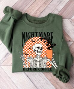 Funny Halloween Sweatshirt, Skeleton Halloween Shirt Coffee Fall Shirt