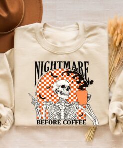 Funny Halloween Sweatshirt, Skeleton Halloween Shirt Coffee Fall Shirt