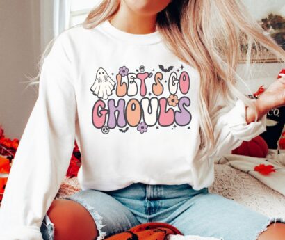 Lets Go Ghouls Halloween Sweatshirt, Vintage Halloween Sweater