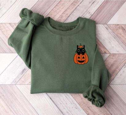 Pumpkin Halloween Sweatshirt, Cat Halloween Shirt