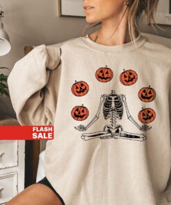 Pumpkin Halloween Sweatshirt, Skeleton Halloween Shirt, Pumpkin Shirt