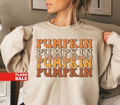 Pumpkin Shirt - Fall Sweatshirt For Women, Retro Thanksgiving Crewneck