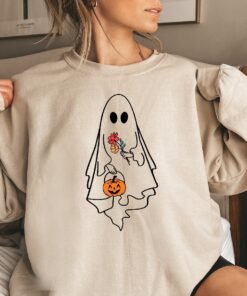 Vintage Halloween Sweatshirt, Ghost Halloween Shirt For Women