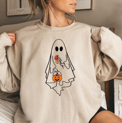 Vintage Halloween Sweatshirt, Ghost Halloween Shirt For Women