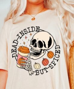 Pumpkin Spice Fall Coffee Shirt, Dead inside Halloween shirt, Womens Skeleton Shirt