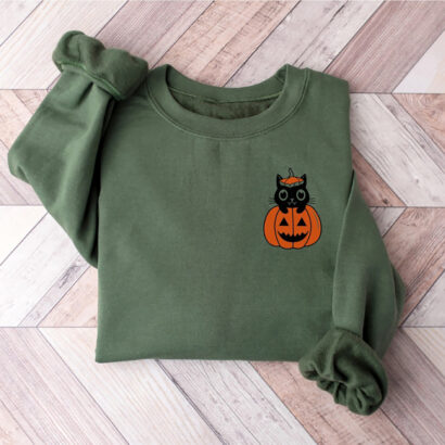 Pumpkin Halloween Sweatshirt, Cat Halloween Shirt, Pumpkin Shirt