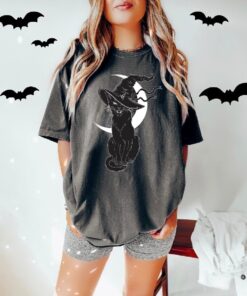 Black Cat Witch Halloween Shirt, Spooky T-shirt