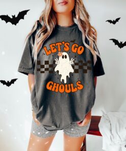 Comfort Colors Women's Retro Halloween Shirt, Let's Go Ghouls Shirt