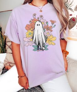 Flower Ghost Shirt, Women's Halloween Shirt, Cute Floral Ghost Shirt