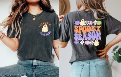 Cute Retro Spooky Season Ghost Shirt, Halloween Shirt, Fall Shirt For Women