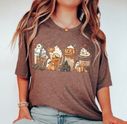 Fall Coffee Shirt, Coffee Lover Tee Shirt, Halloween Pumpkin Latte Shirt