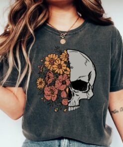 Floral Skeleton Shirt, Halloween Skull Shirt, Womens Halloween Shirt
