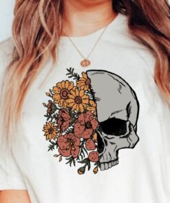 Floral Skeleton Shirt, Halloween Skull Shirt, Womens Halloween Shirt