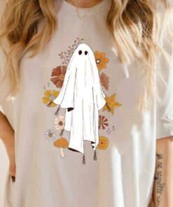 Floral Ghost Halloween Shirt, Halloween Fall Shirt For Women, Oversized Spooky Ghost Tee