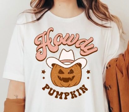 Howdy Pumpkin Halloween Shirt, Cute Women's Western Halloween Tee