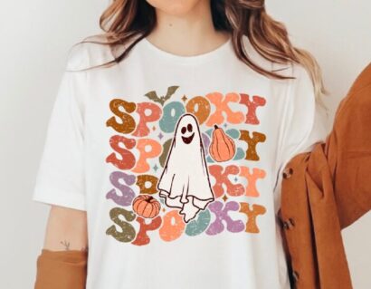 Retro Halloween Ghost Shirt, Halloween Party Shirt, Cute Ghost Shirt