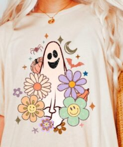 Happy Halloween Boho Shirt, Vintage Flower Ghost Halloween Shirt