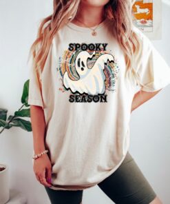 Retro Spooky Season Ghost Shirt, Cute Halloween Tee For Women