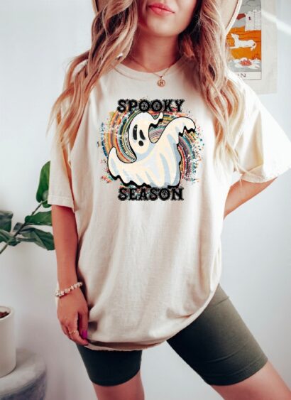 Retro Spooky Season Ghost Shirt, Cute Halloween Tee For Women