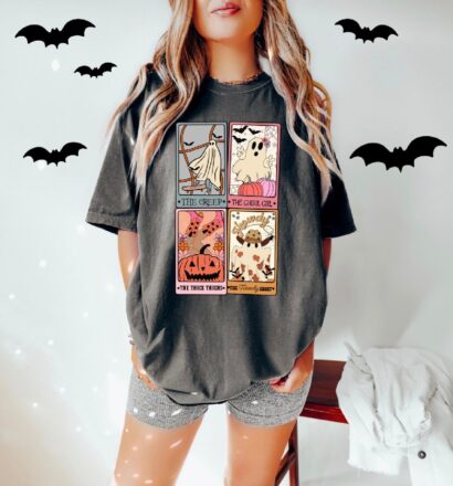 Retro Tarot Card Halloween Shirt, Horror Halloween Shirt For Women