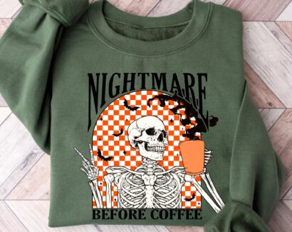 Funny Halloween Shirt,Skeleton Halloween Shirt Coffee Fall Shirt,Fall Shirt