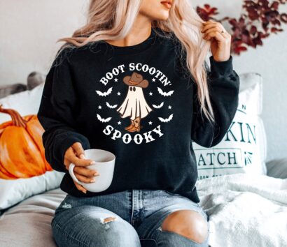 Boot Scootin Spooky Sweatshirt, Cowboy Ghost Shirt, Western Halloween Shirt