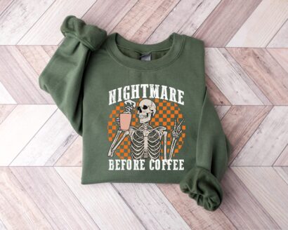 Nightmare before Coffe Shirt, Skeleton Halloween Shirt