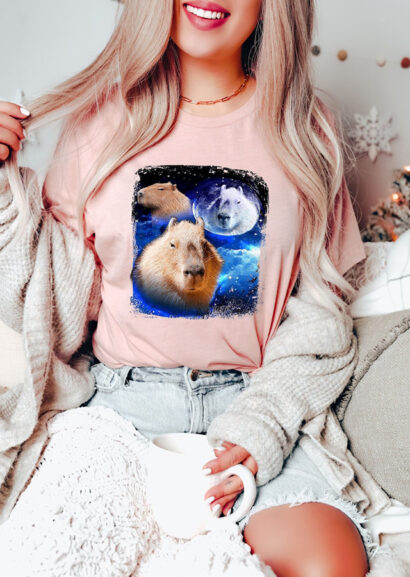 Retro Capybara Moon Shirt, 90's Style Shirts, Funny Capybara Shirts, Gifts For Capybara Lovers, Capy Tee