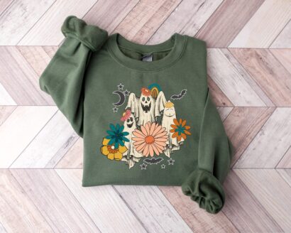 Retro Floral Ghost Sweatshirt, Spooky Season Sweatshirt