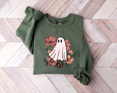 Retro Halloween T-shirt, Vintage Floral Ghost Halloween Shirt