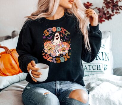 Floral Ghost Spooky Sweatshirt, Spooky Season Sweatshirt