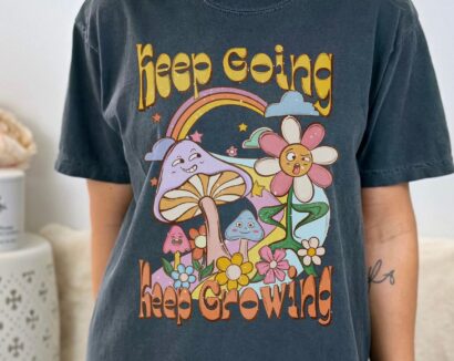 Keep going keep growing,Vintage Comfort Colors shirt,Hippie Mushroom butterfly shirt,Retro inspirational shirt