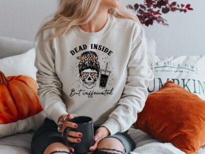 Dead Inside Halloween Sweatshirt, Women Skeleton Halloween Shirt