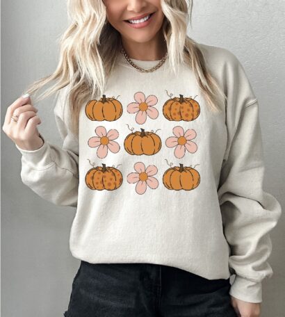 Floral Pumpkins Sweatshirt, Pumpkin Harvest Shirt