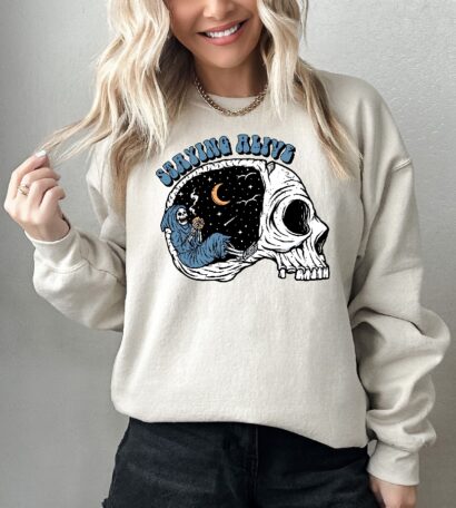 Funny Skeleton Sweatshirt, Retro Skull Halloween Sweatshirt