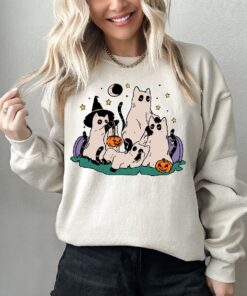 Ghost Cat Halloween Shirt, Halloween Cat Sweatshirt, Cute Black Cat Shirt