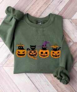 Halloween Cute Cats Sweatshirt, Pumpkin Halloween Shirt