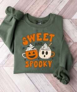 Retro Halloween Coffee Latte Sweatshirt, Spooky Season Halloween Shirt