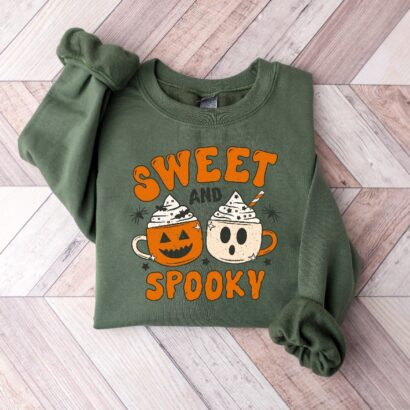 Retro Halloween Coffee Latte Sweatshirt, Spooky Season Halloween Shirt