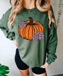 Vintage Floral Pumpkin Sweatshirt, Retro Pumpkin Sweater