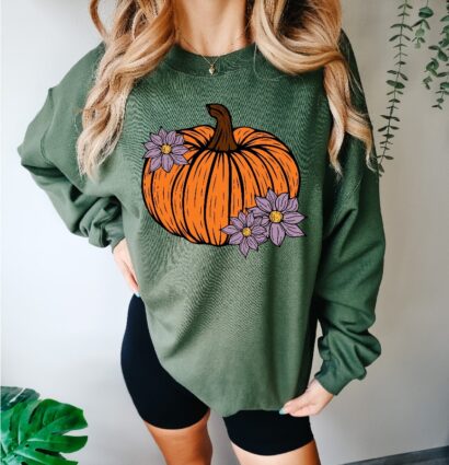 Vintage Floral Pumpkin Sweatshirt, Retro Pumpkin Sweater