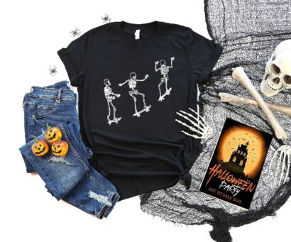 Halloween Skeleton Shirt, Halloween Skateboarding T-Shirt